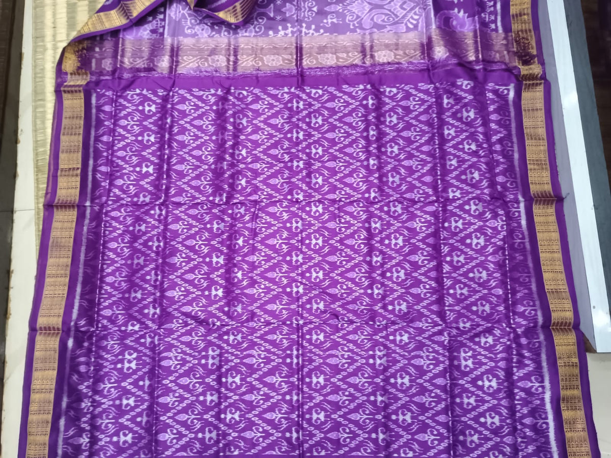 Light Purple Dark Purple Round Tribal Design Sambalpuri Half Tissue Silk Saree