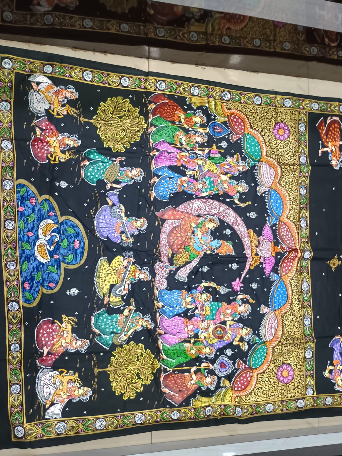 Black Radha Krishna Chandra Rasa Theme Hand-Painted Pattachitra Khadi Silk Saree