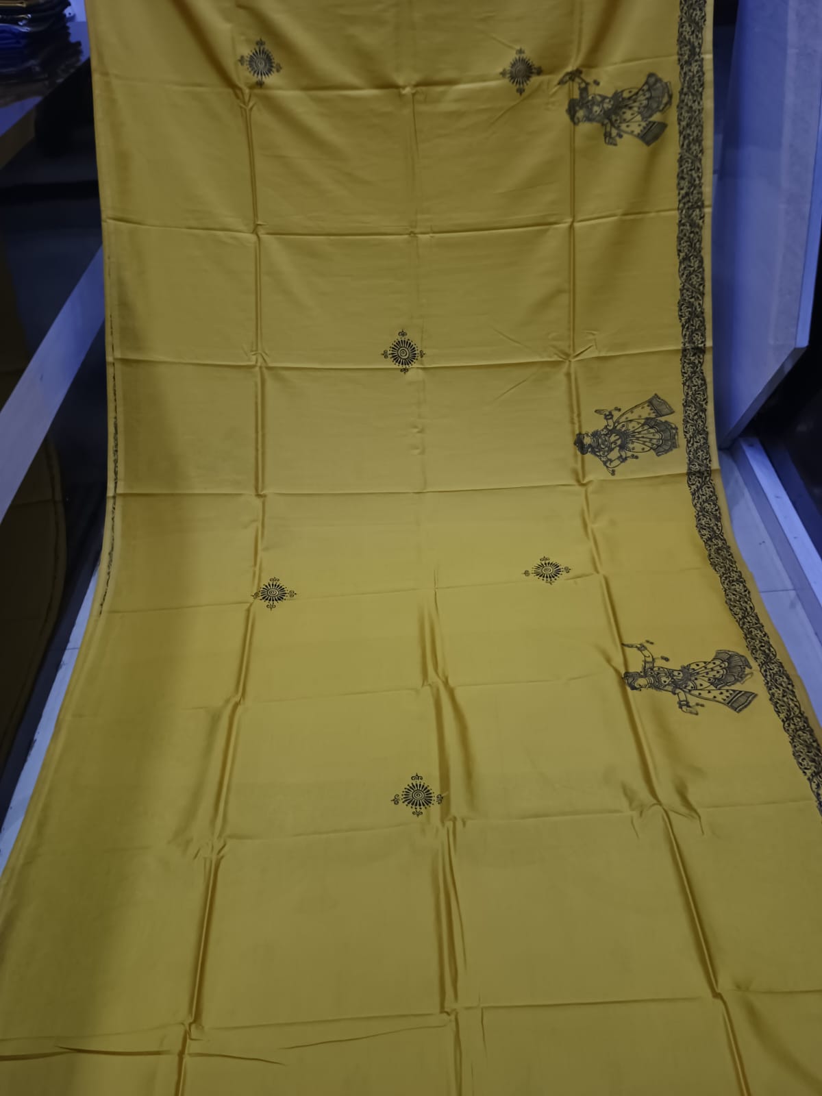 Bright Yellow Hand-Painted Pattachitra Khadi silk Saree – Ramayana Sita Swayamvar & Royal Court Theme