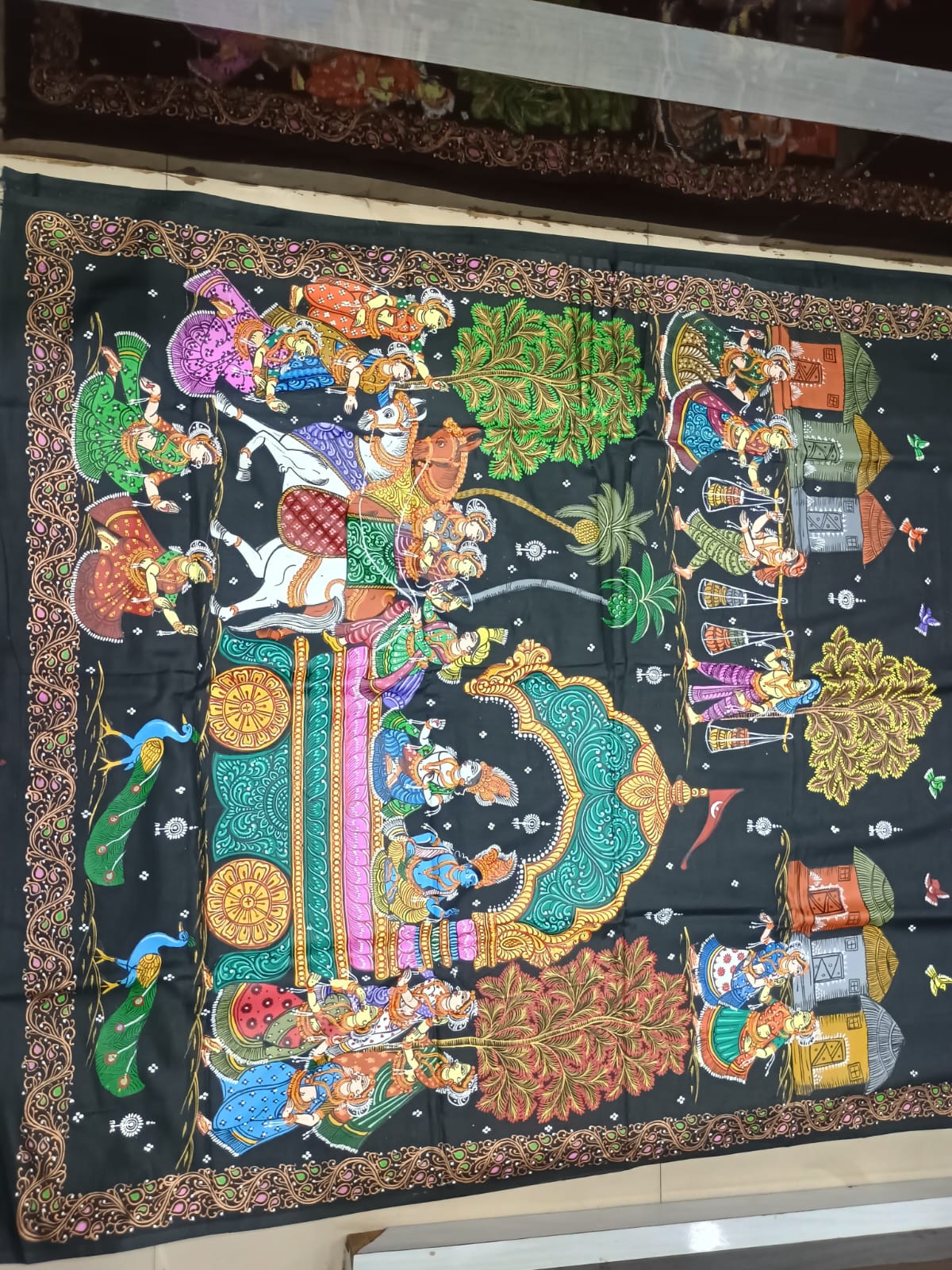 Midnight Black Hand-Painted Pattachitra khadi silk Saree – Ramayana Ram Rajya & Royal Chariot Return Theme