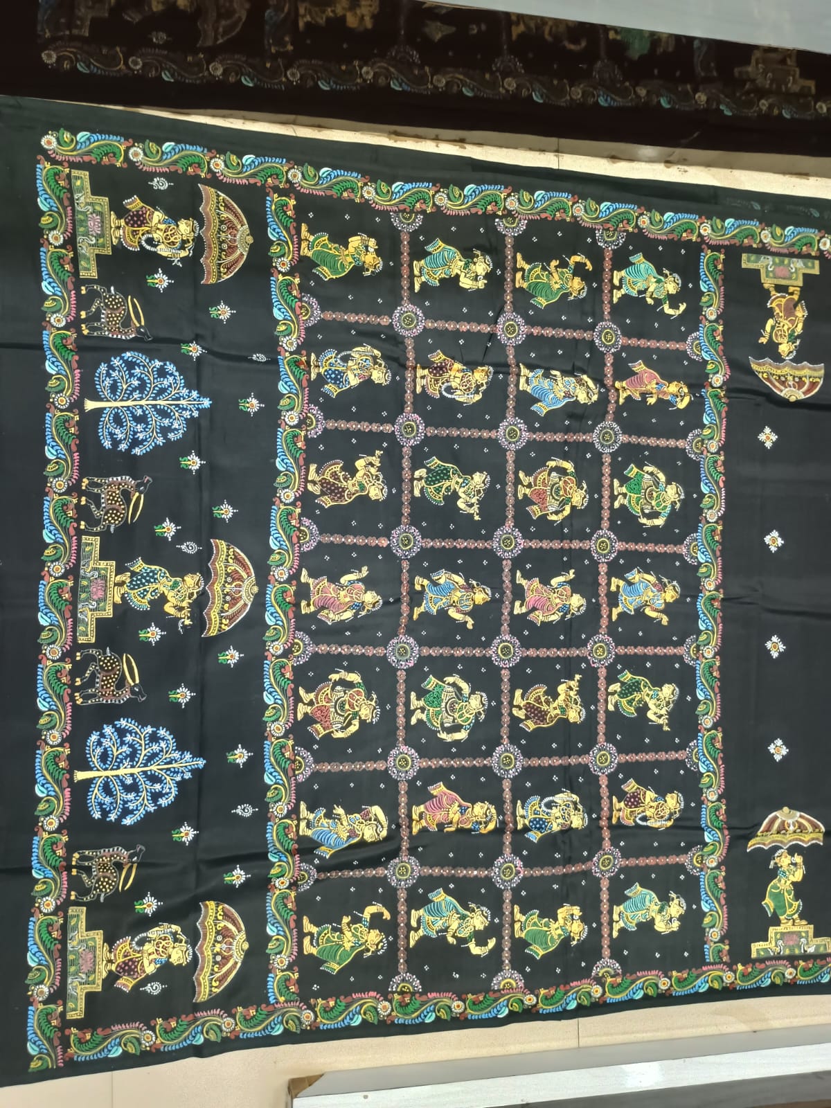 Black Hand-Painted Pattachitra Khadi Silk Saree (Radha Krishna, Gopi & Tree Motif Theme).