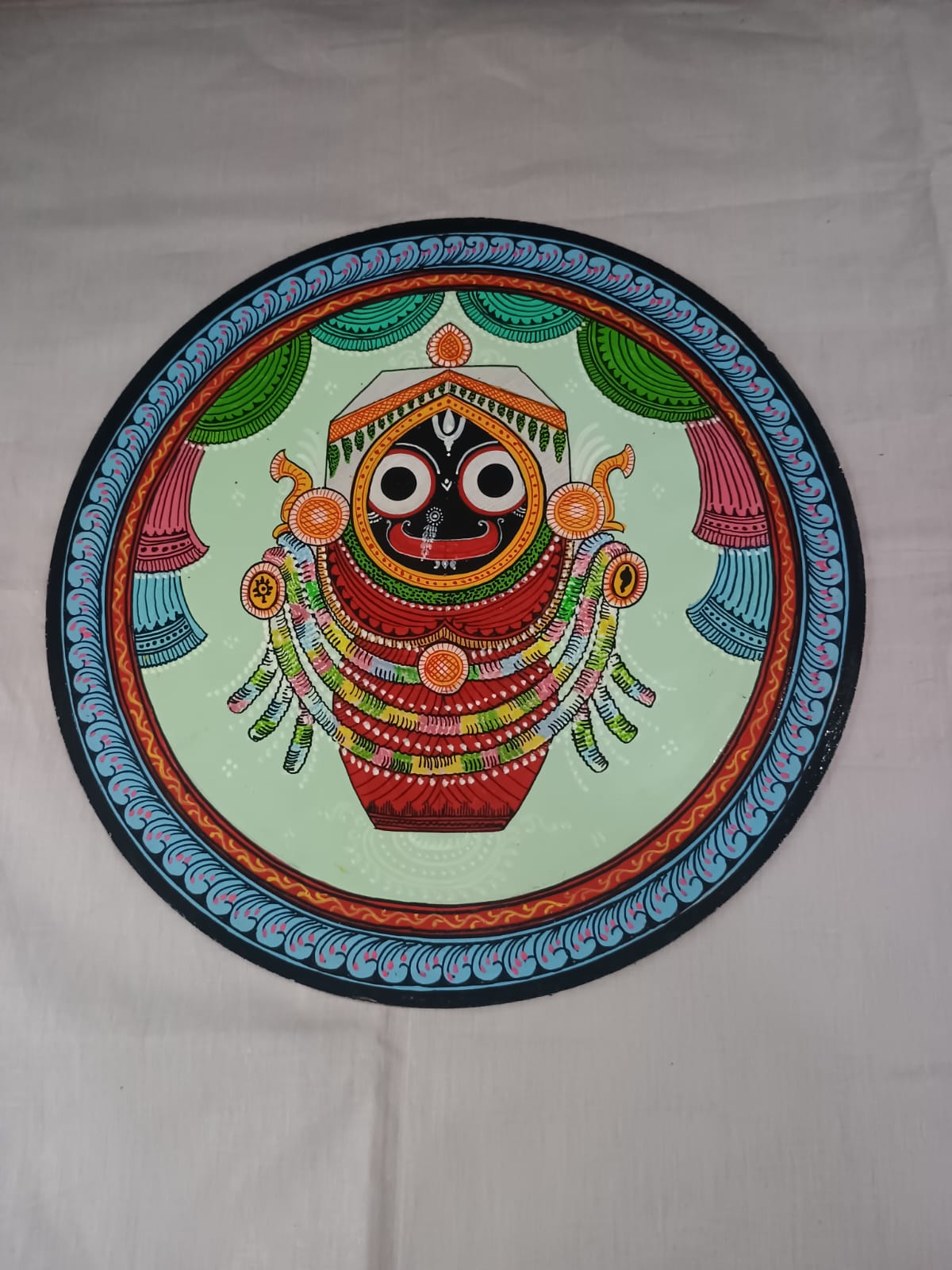 Hand-Painted Lord Jagannath Sradha Besha Pattachitra Wooden Wall Plate | Odisha Traditional Art
