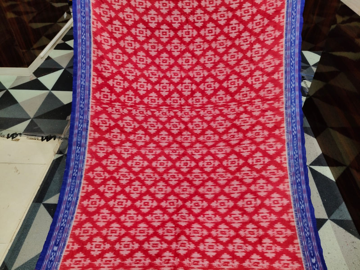 Red Blue Telia Rumal   Design Khandua Cotton Saree