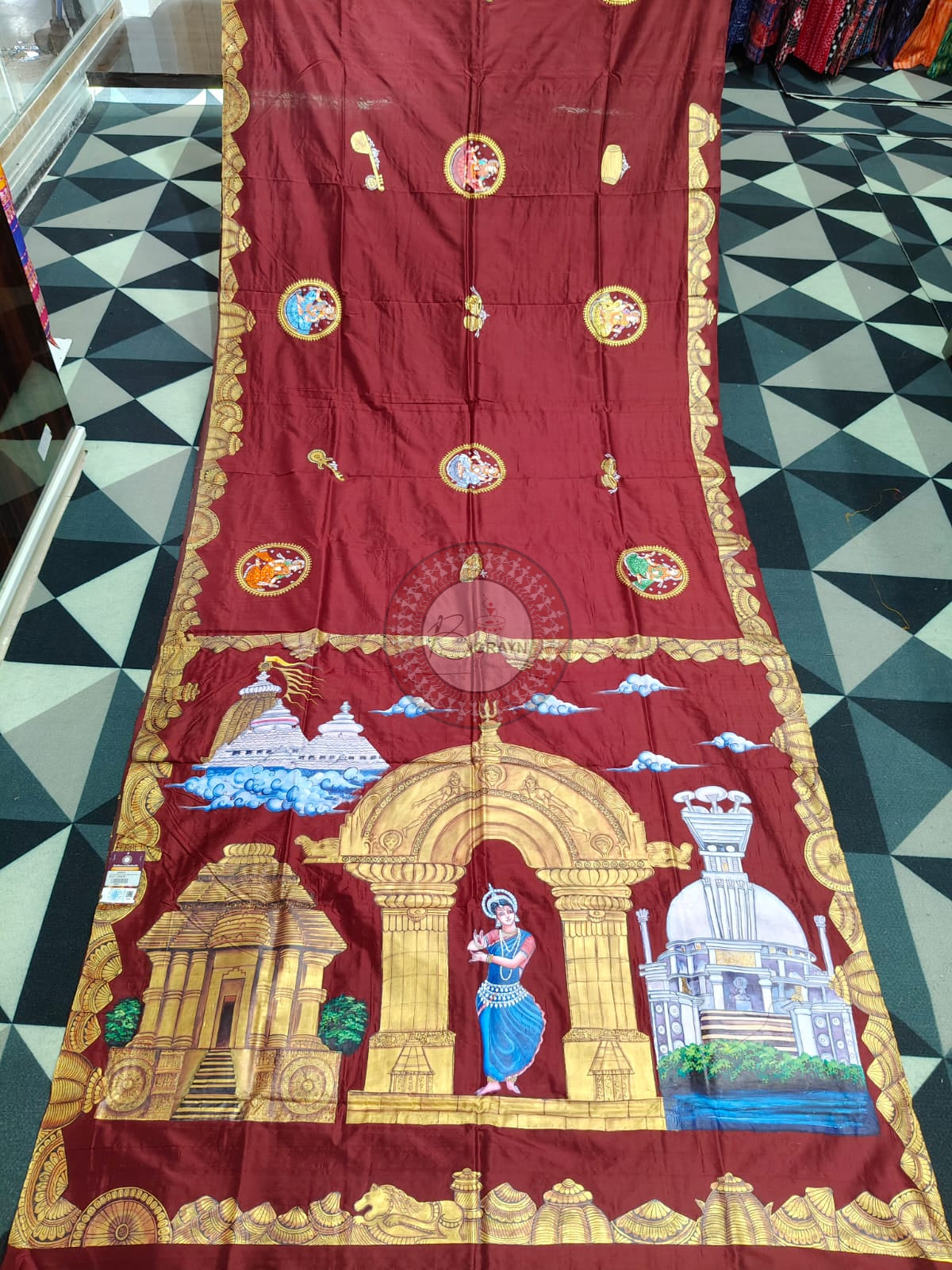 Maroon Odisha Theme Pattachitra Silk Saree
