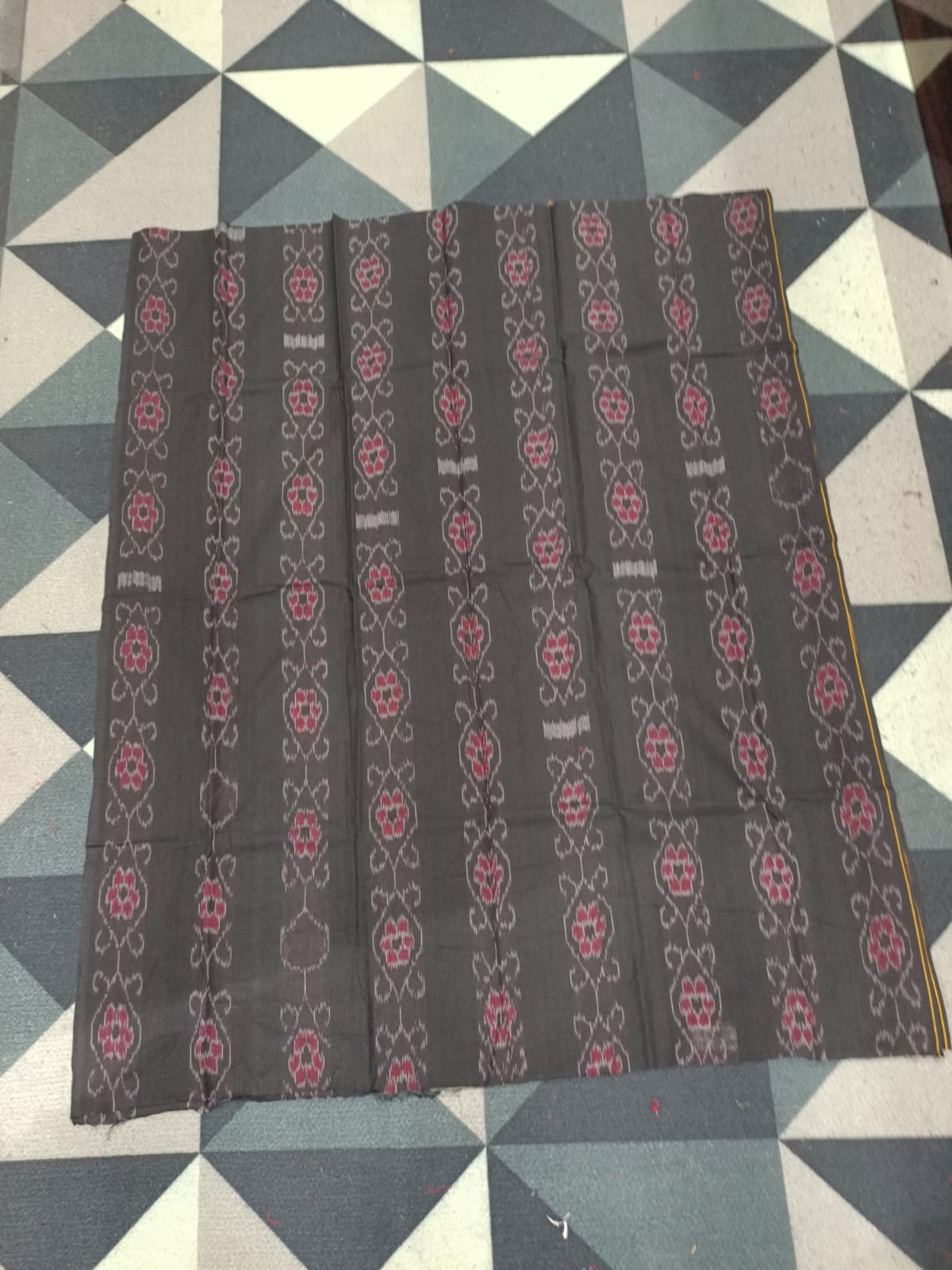 Black Red Handwoven Odisha Ikat Unstitched Dress Material Set (Top 2.5m, Bottom 2m, Dupatta 2.5m)