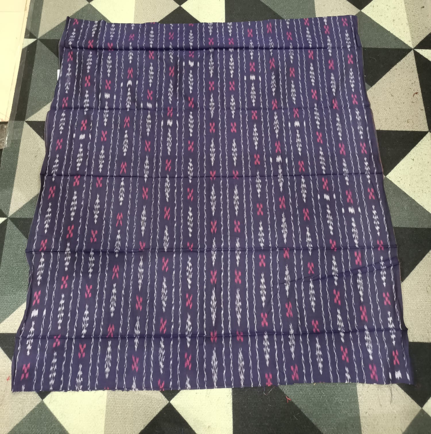 Blue Red Handwoven Odisha Ikat Unstitched Dress Material Set (Top 2.5m, Bottom 2m, Dupatta 2.5m)