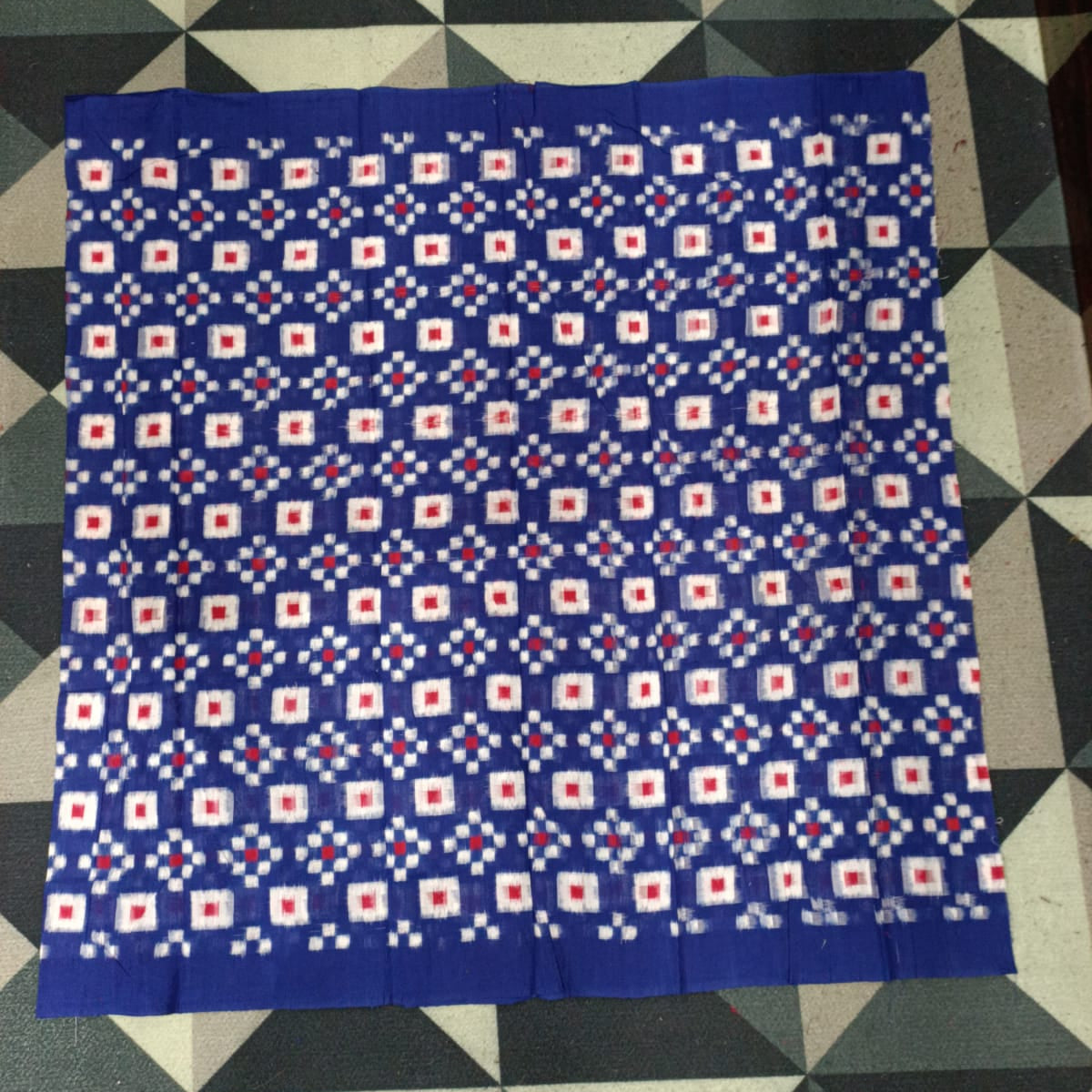 Blue Red Pasapali Handwoven Odisha Ikat Unstitched Dress Material Set (Top 2.5m, Bottom 2m, Dupatta 2.5m)