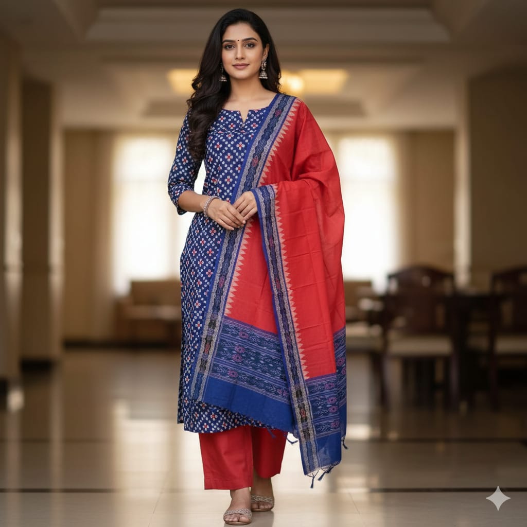 Blue Red Cross Pasapali Dress Set