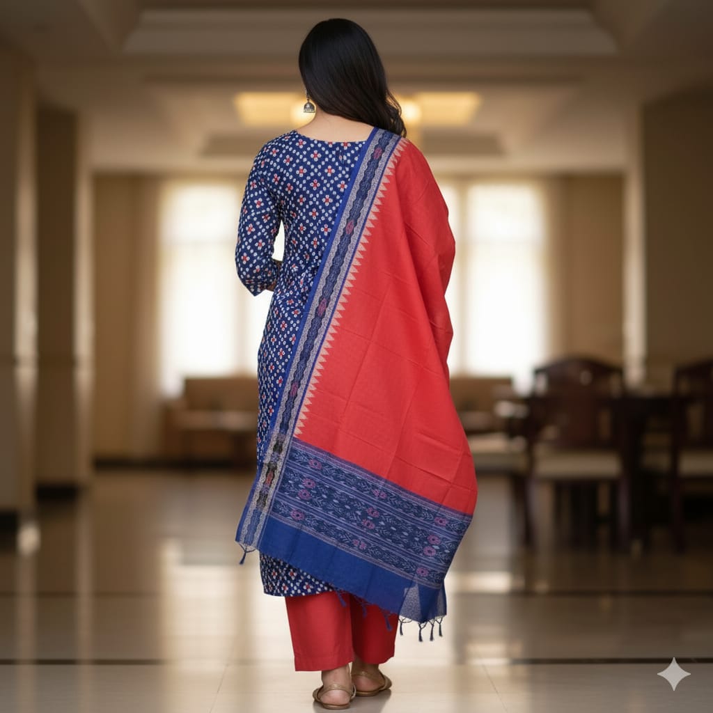 Blue Red Cross Pasapali Dress Set