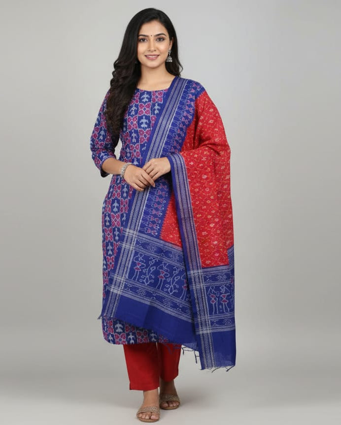 Blue Red Tribal Design Dress Set