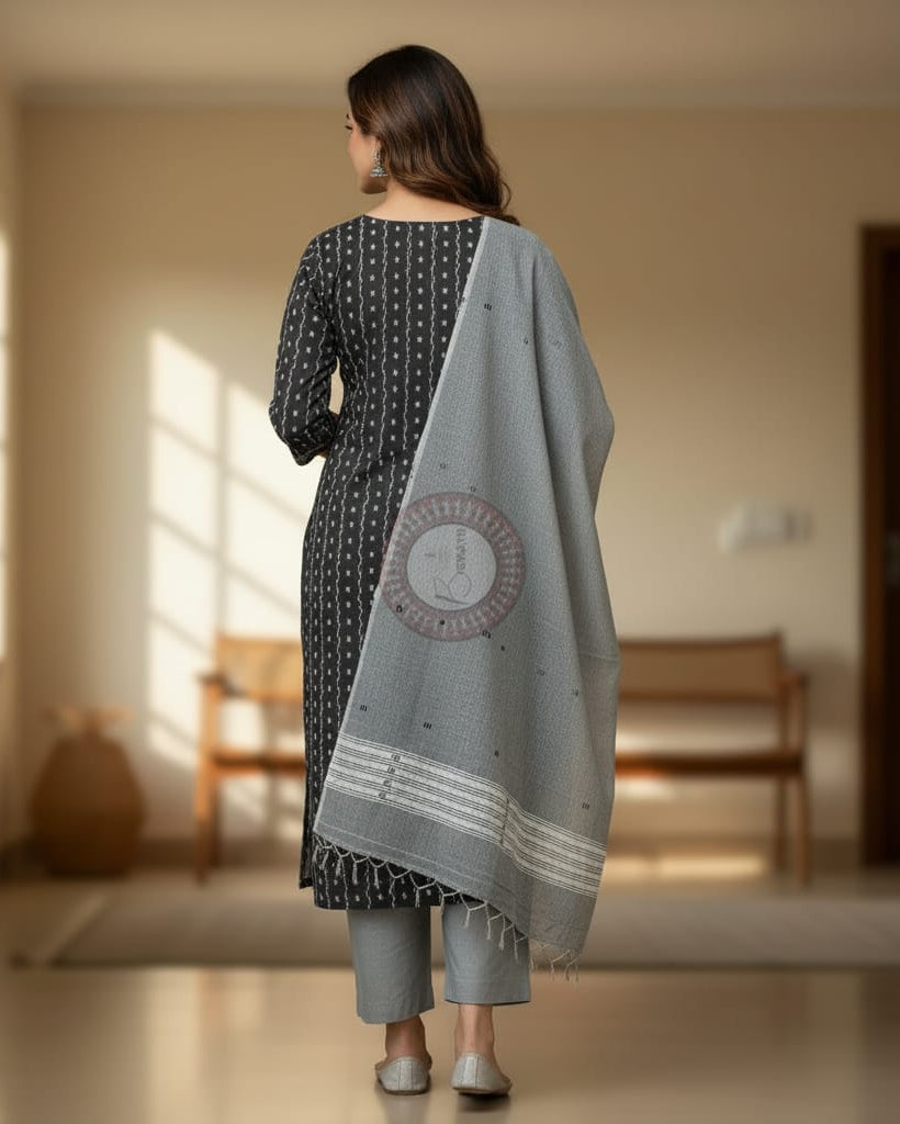 Black Grey Lata Design Dress Set