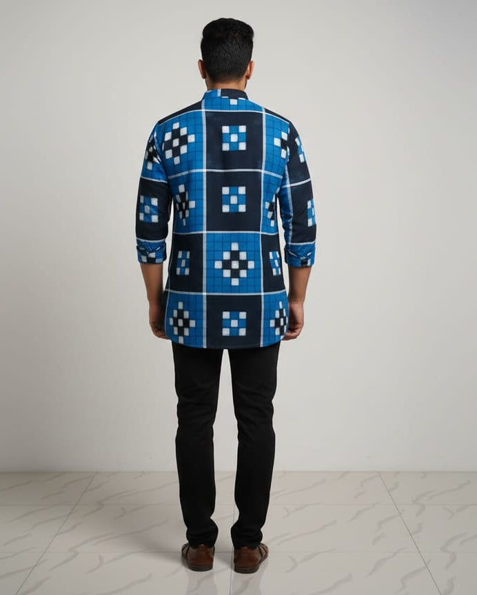 Blue Black Pasapali Odisha Handloom Men Half Kurta