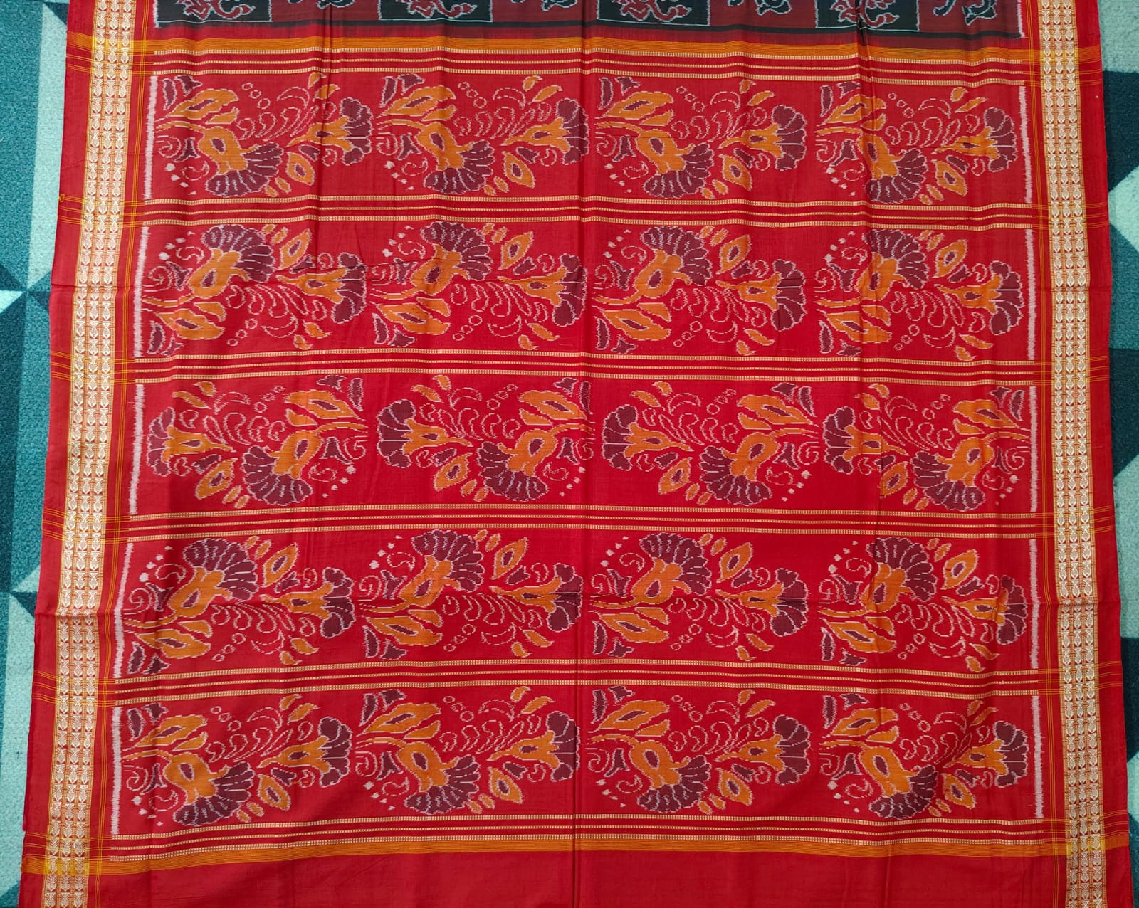 Black Maroon Red Sankha Lata Design  Sambalpuri Cotton Saree