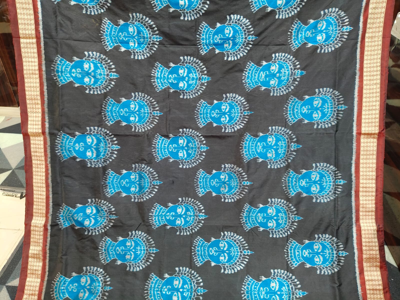 Black Maroon Copper Sulphate Odishi Face Sambalpuri Semi Silk Saree