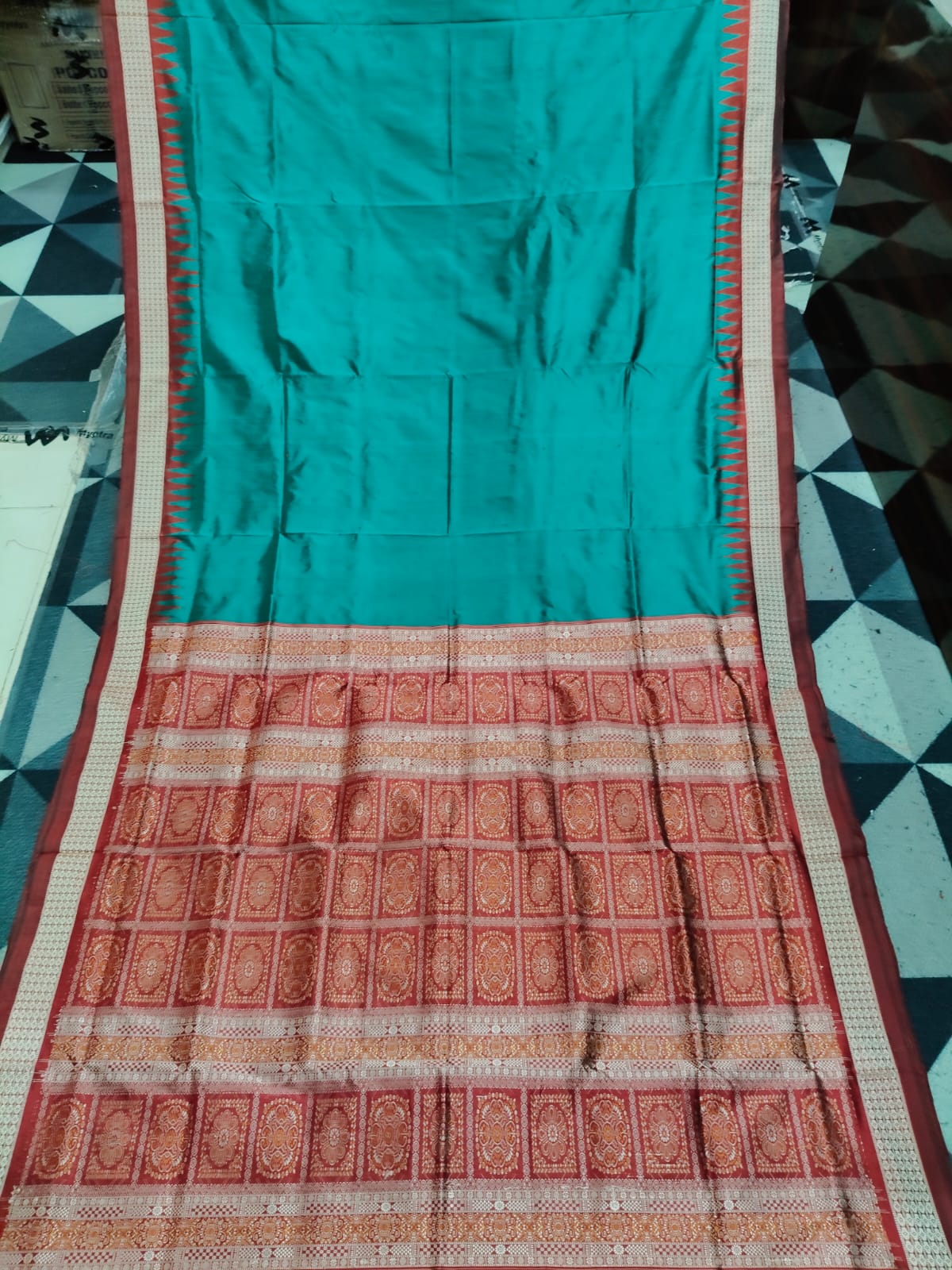 Rama Green Maroon  Mini Buti Odisha Handloom Bomkai Silk Saree