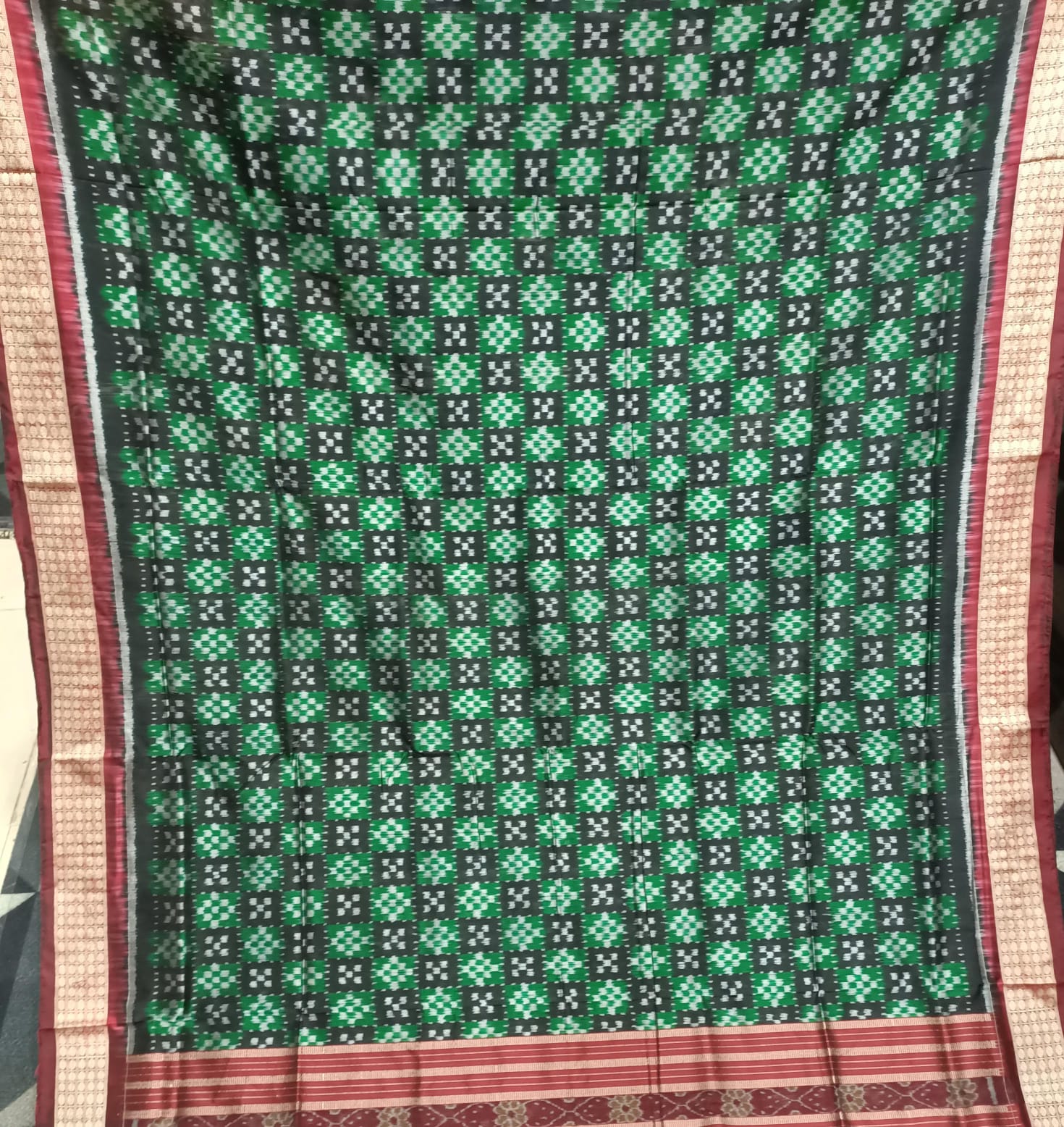 Green Black Mini Pasapali  Sambalpuri Semi Silk Saree