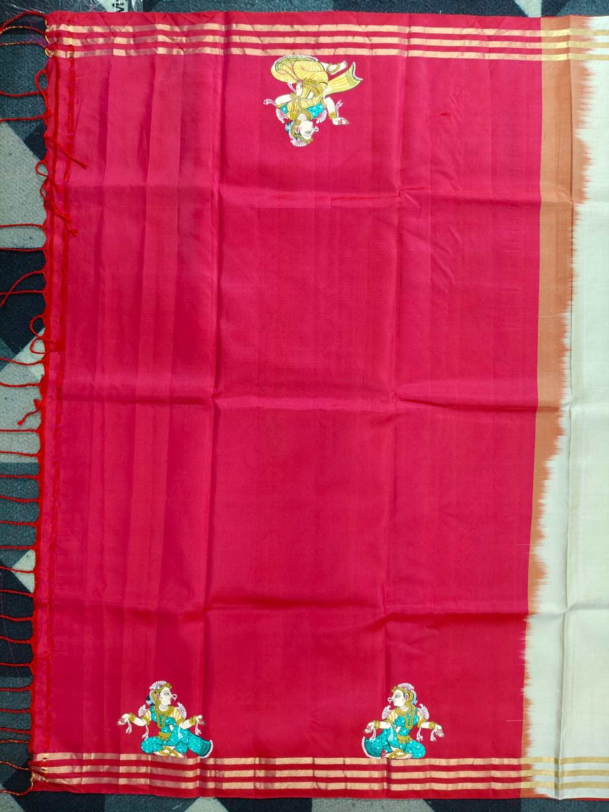 Pastel Green Magenta Ramayana Story Theme Pattachitra Kanjeeveram Silk Saree
