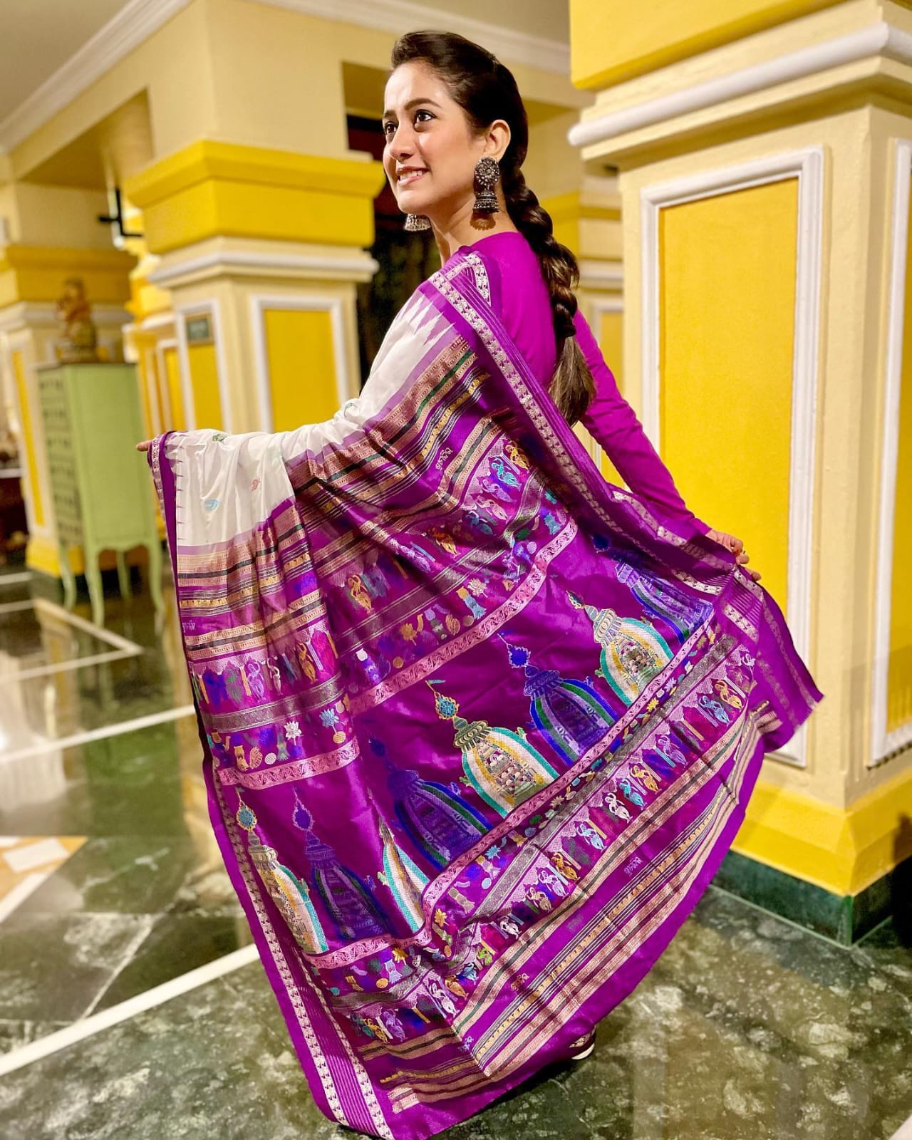 White Purple Sri Mandir Sambalpuri Silk Saree