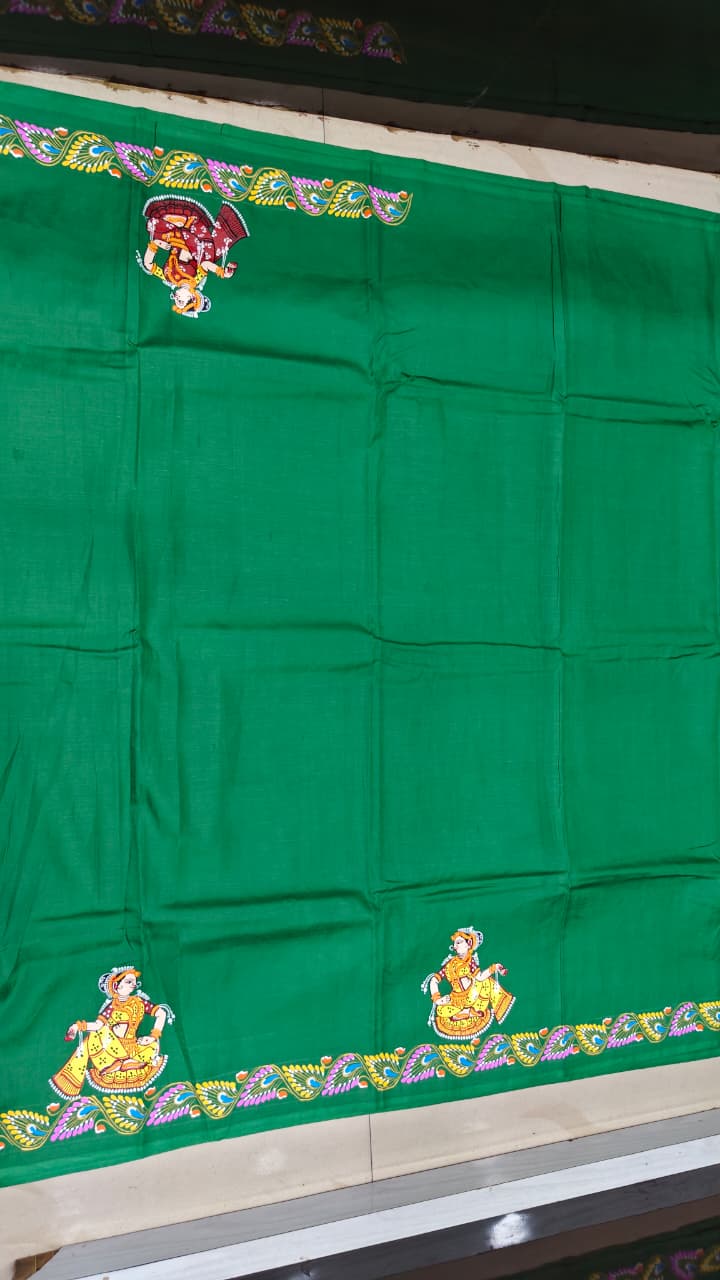 Green Bata Savitri Theme Pattachitra Khadi Silk Saree