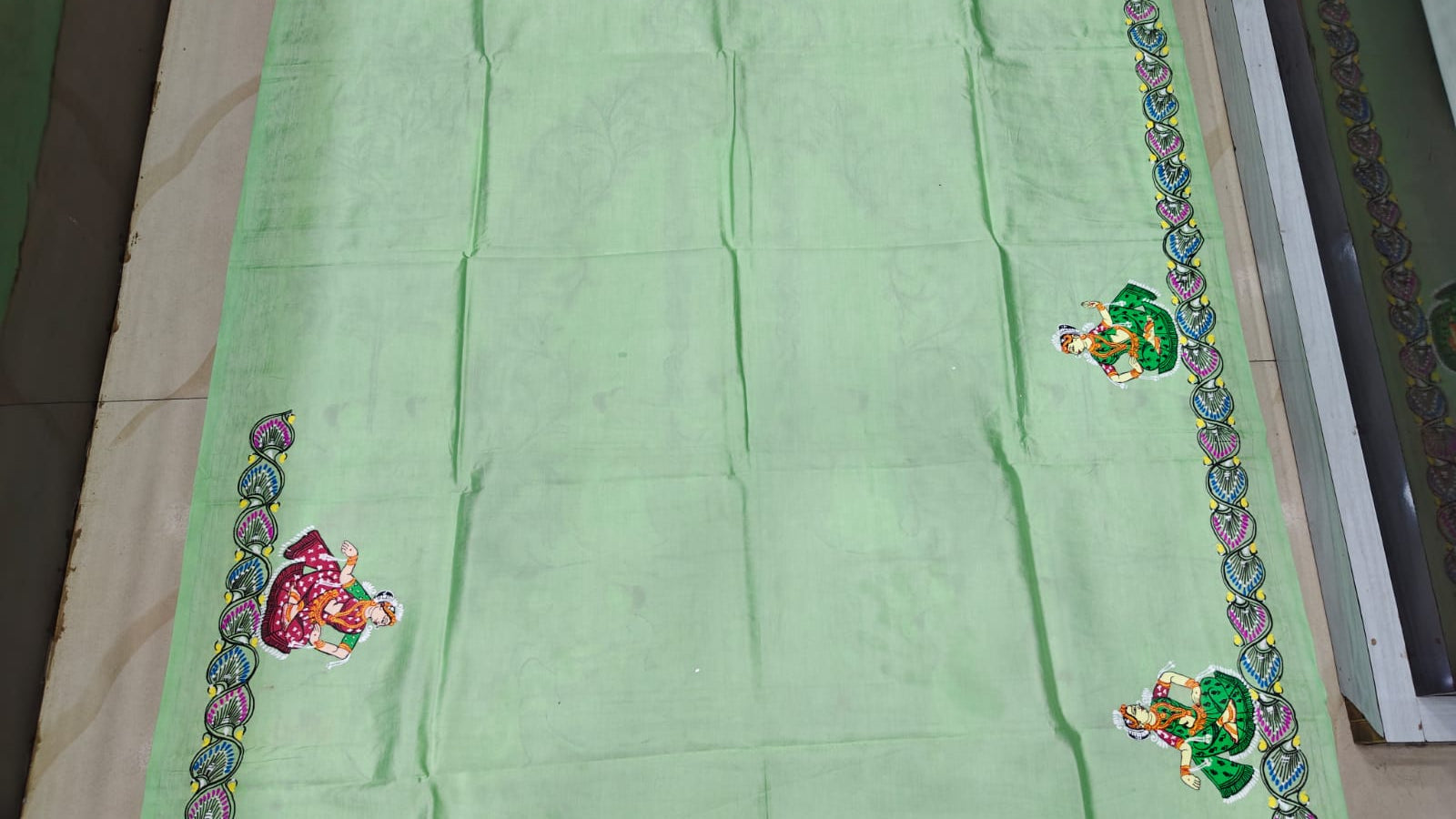 Pista Raja Doli Theme Pattachitra Khadi Silk Saree