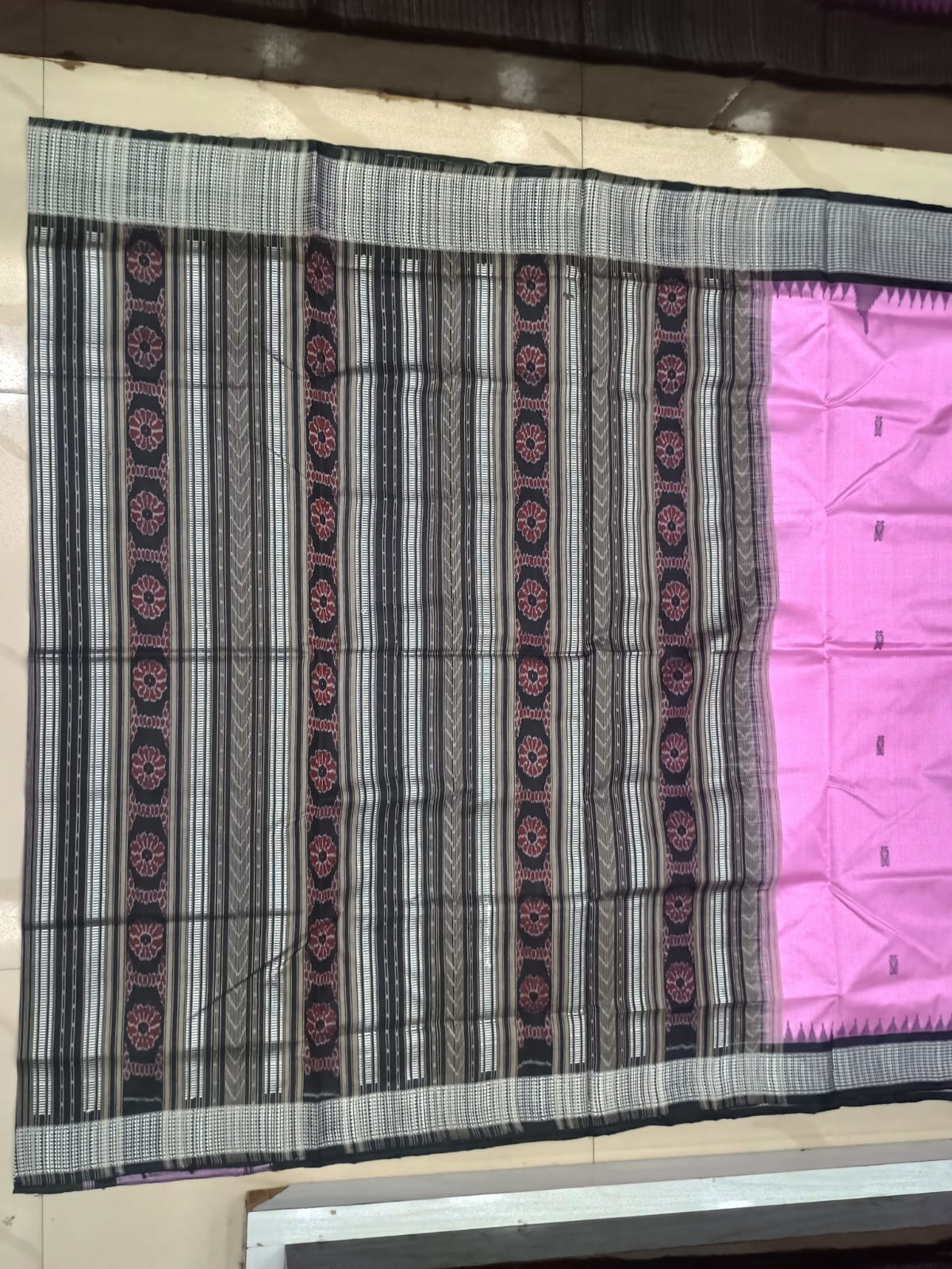 Pink and Black Sambalpuri Handloom Saree with Ikat Pallu