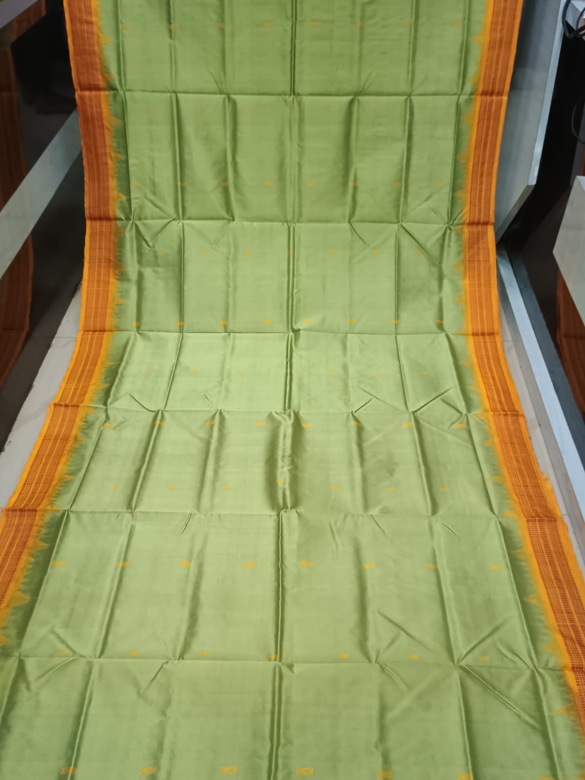 Olive Green and Mustard Yellow Sambalpuri Handloom Saree with Ikat Pallu