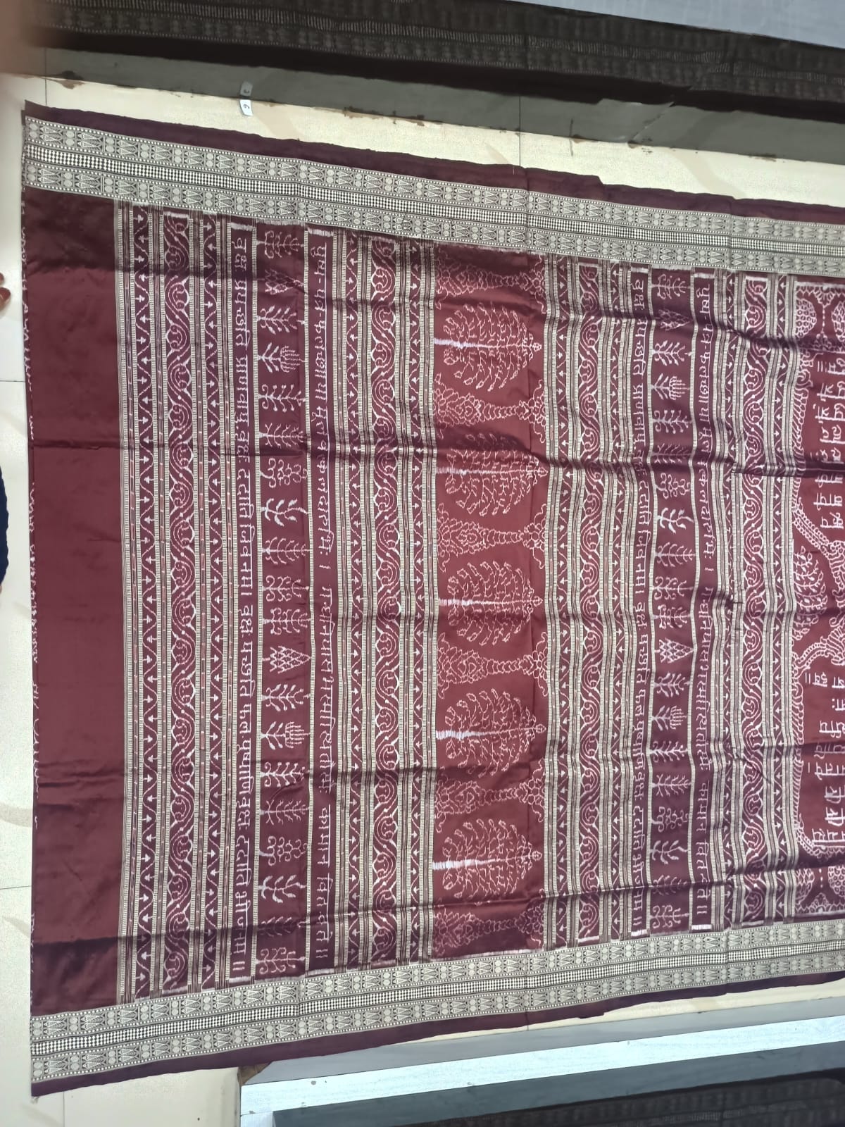 Maroon and Cream Handwoven Sambalpuri Silk Gita Saree