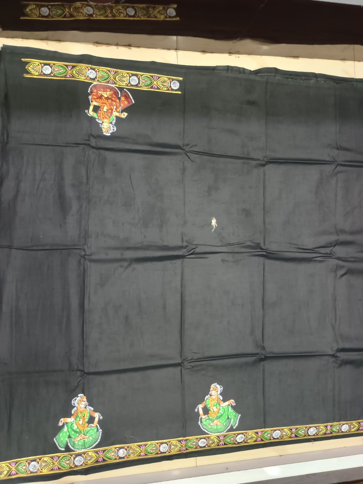 Black Radha Krishna Chandra Rasa Theme Hand-Painted Pattachitra Khadi Silk Saree