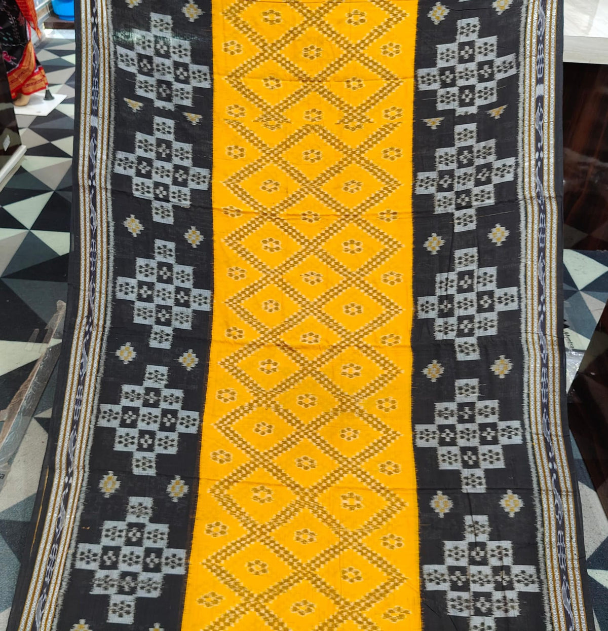 Yellow Black Tarabali Design Khandua Cotton Saree