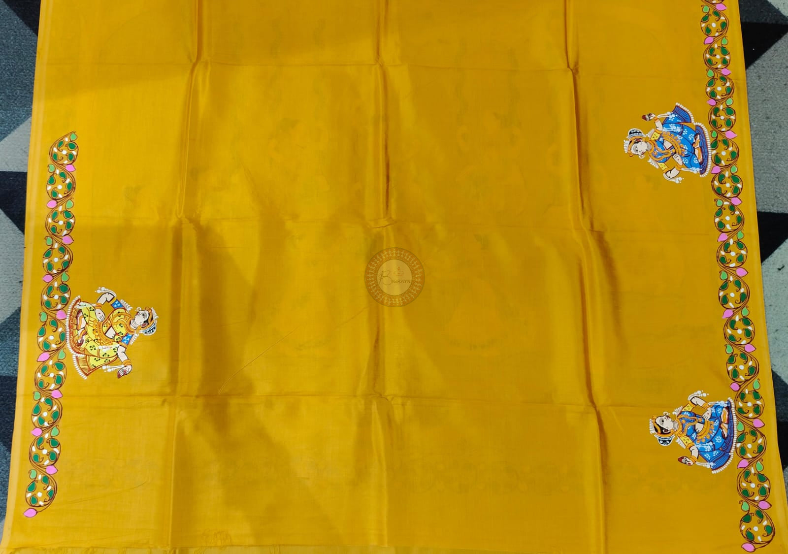 Yellow Raja Doli Theme Pattachitra Khadi Silk Saree