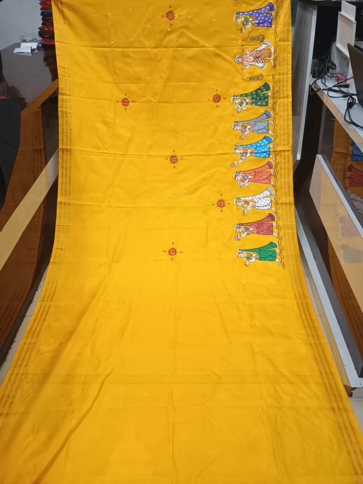 Yellow Red Boita Bandana Theme Pattachitra Kanjeeveram Silk Saree