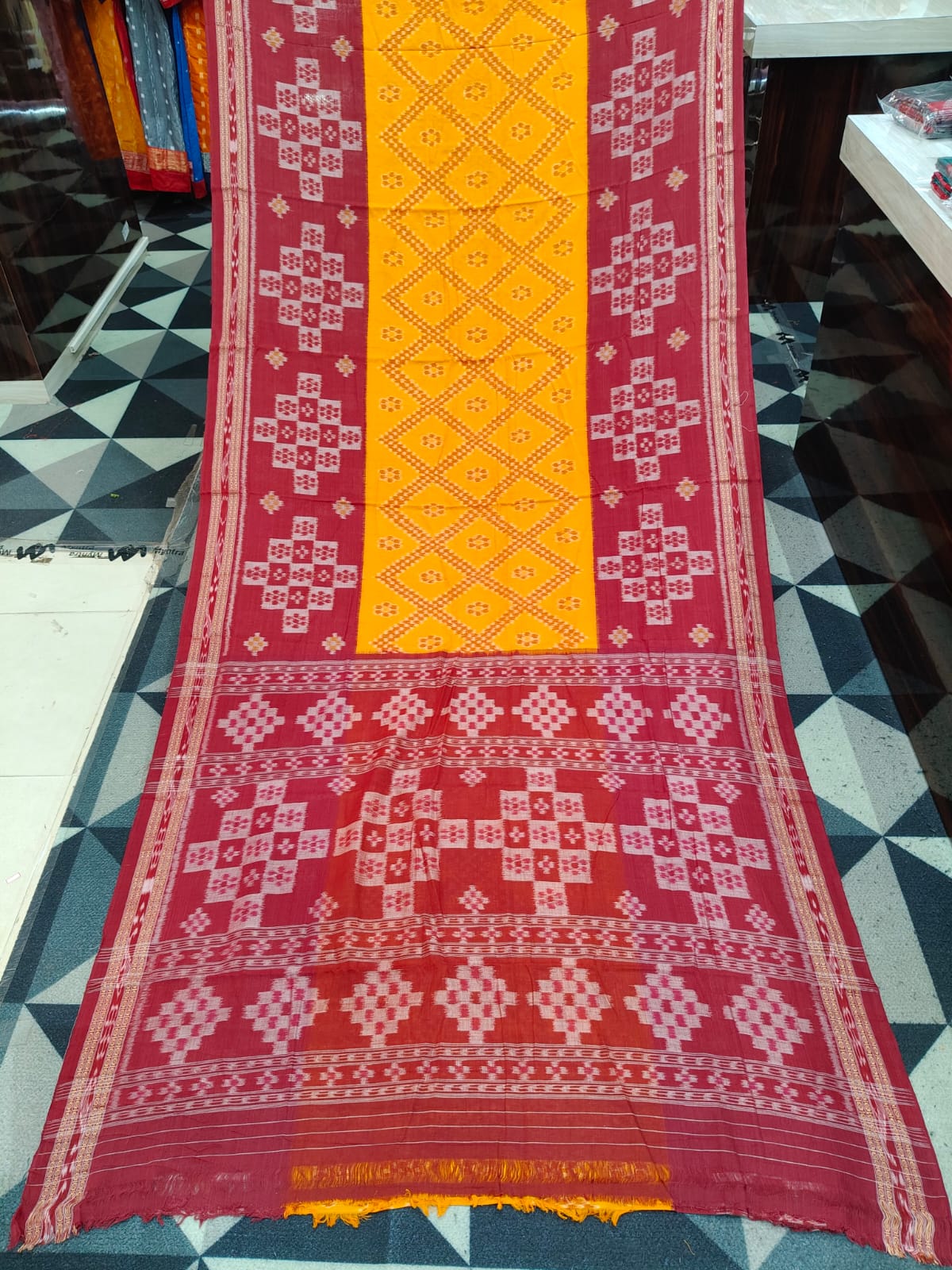 Yellow Red Tarabali Design Khandua Cotton Saree