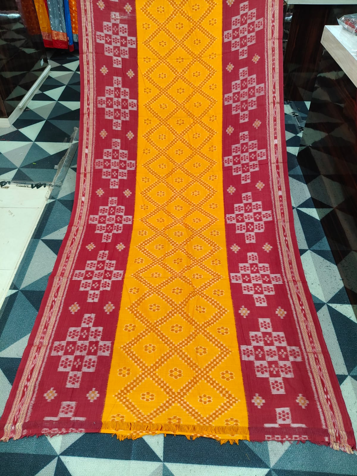 Yellow Red Tarabali Design Khandua Cotton Saree