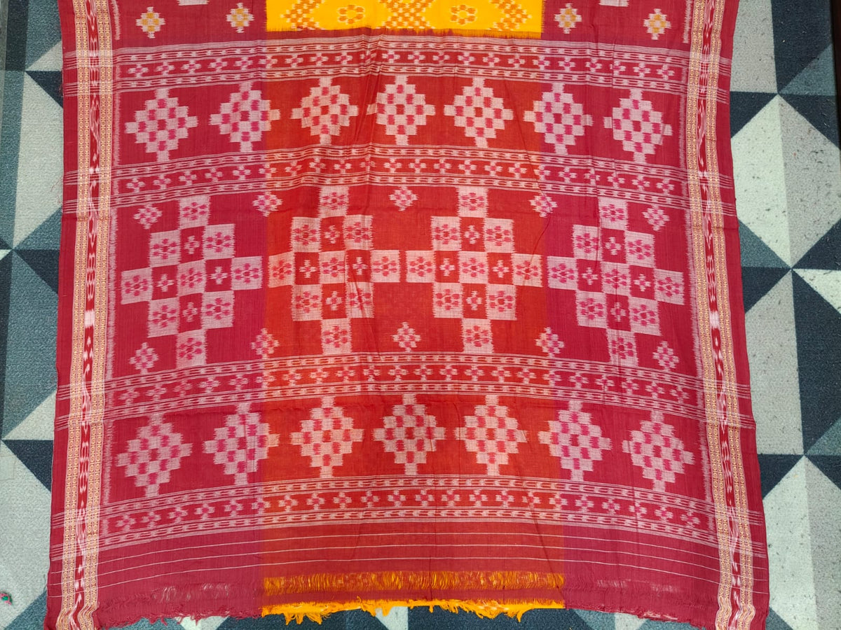 Yellow Red Tarabali Design Khandua Cotton Saree
