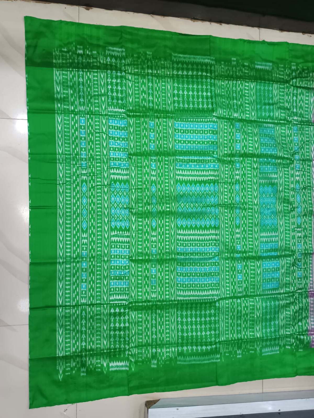 Rani Pink and Parrot Green Handwoven Sambalpuri Bomkai Silk Saree