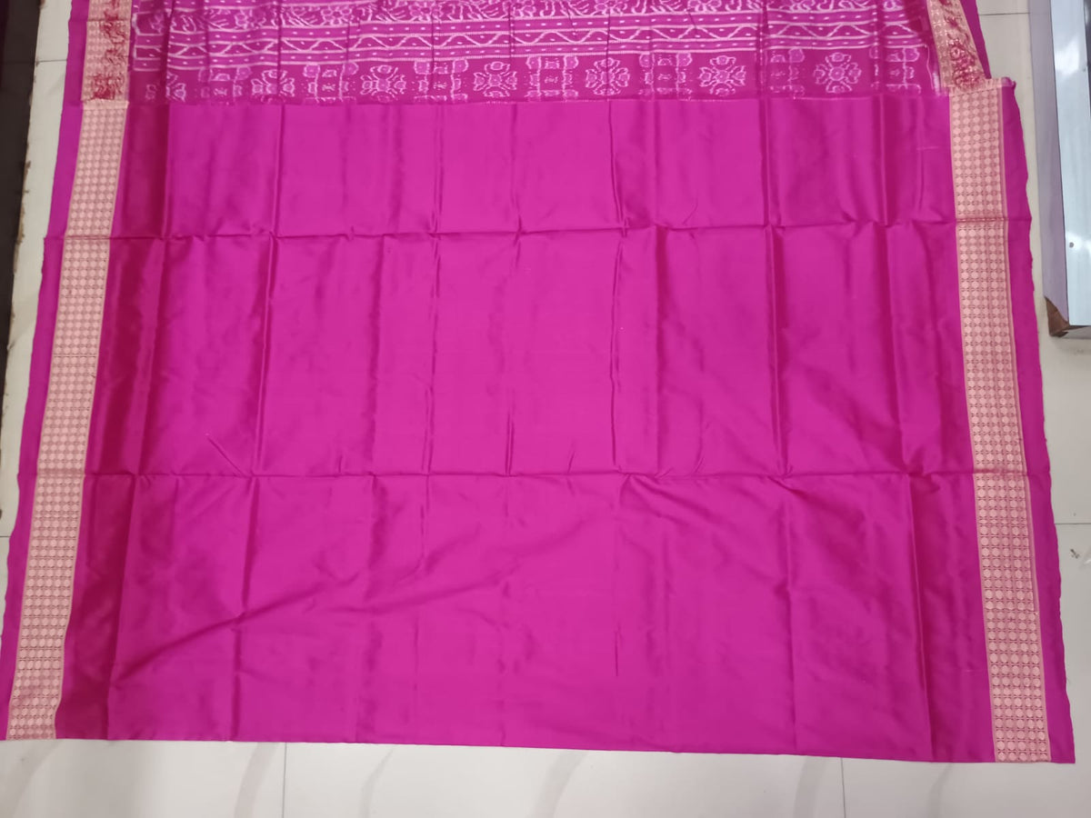 Blush Pink and Rani Pink Handwoven Sambalpuri Vichitrapuri Half-Tissue Silk Saree