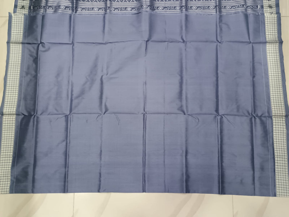 Slate Gray and Indigo Blue Handwoven Sambalpuri Vichitrapuri Half-Tissue Silk Saree