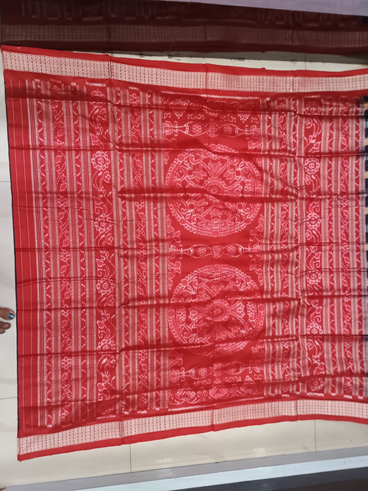 Jet Black and Crimson Red Handwoven Sambalpuri Nabakothi Bomkai Silk Saree