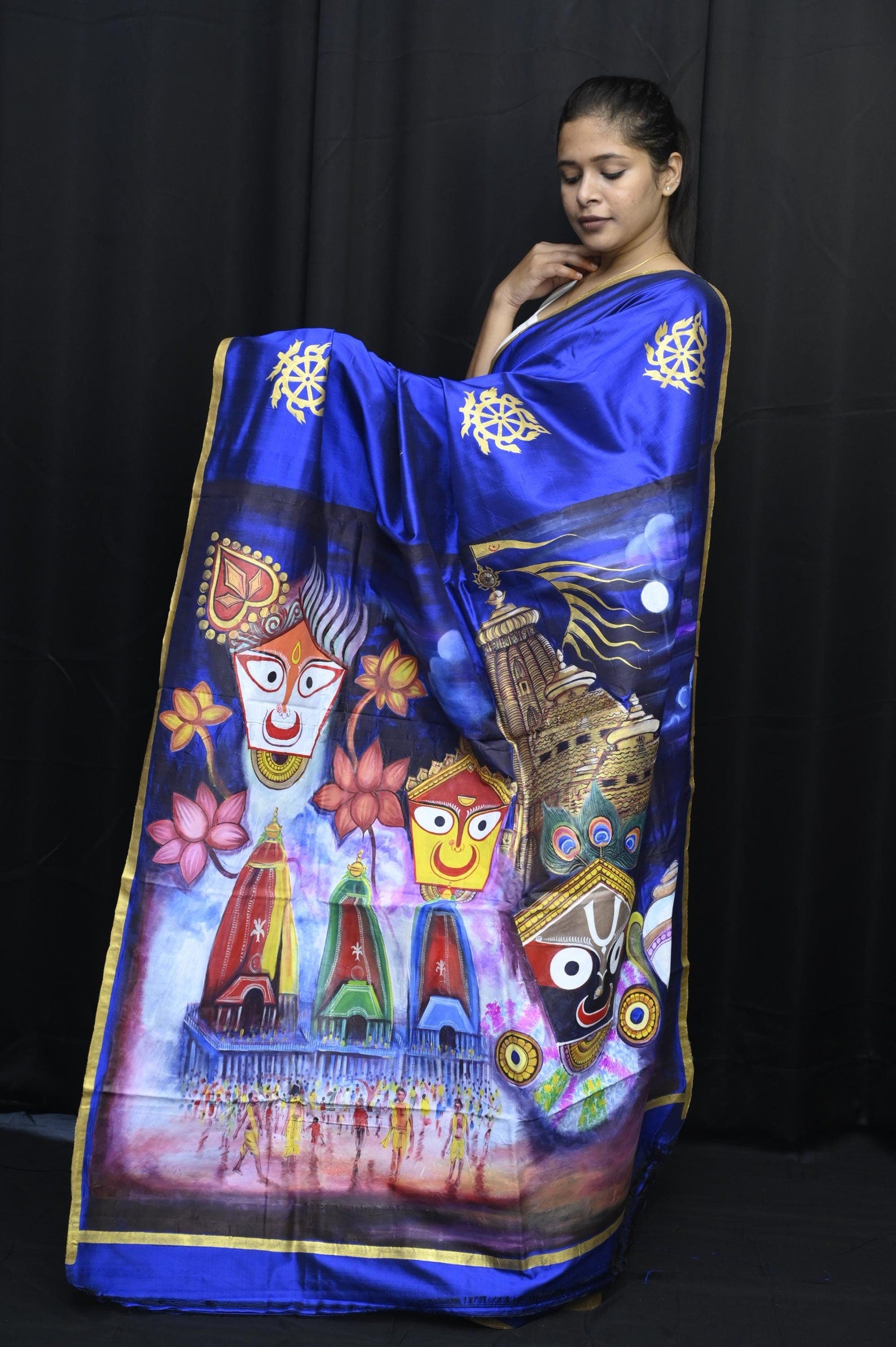 Blue RathYatra JBS Pattachitra Sambalpuri Silk Saree