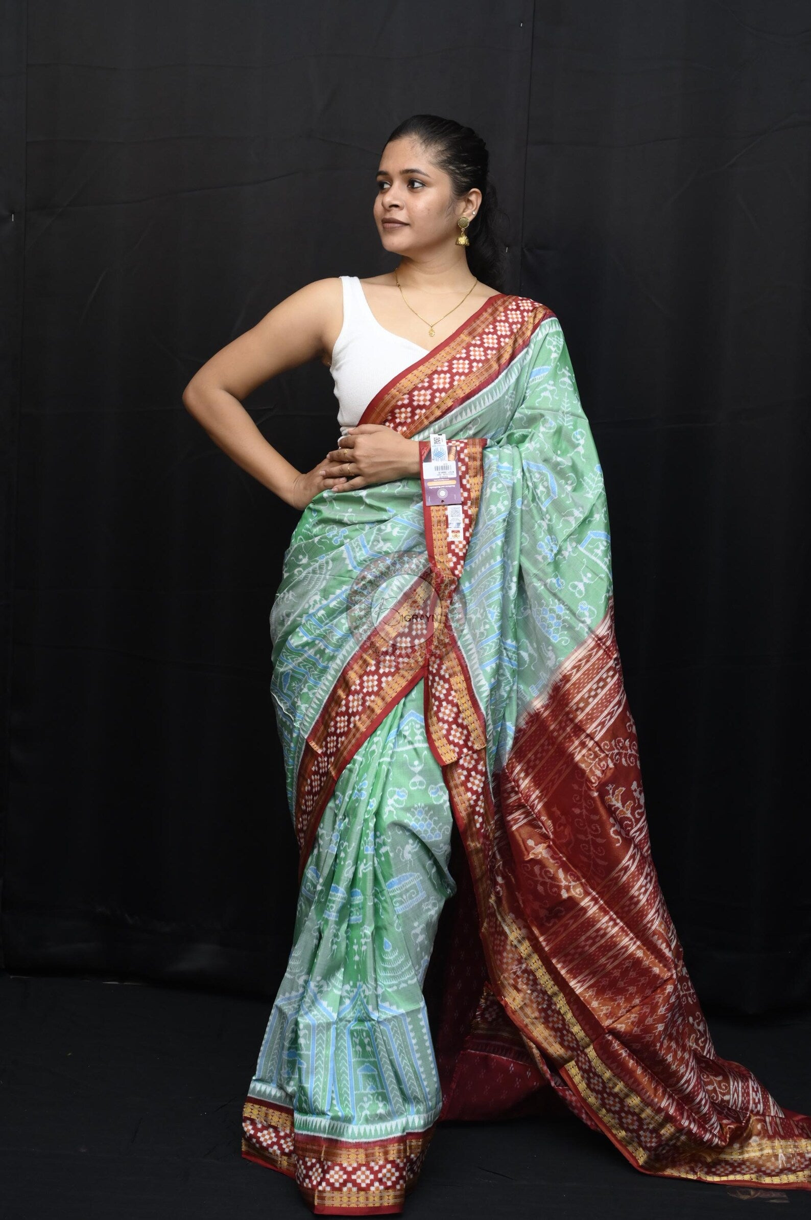 "Odisha Handloom Tissue Silk Saree with shimmering texture, elegant zari border, and lightweight drape, handcrafted by artisans"