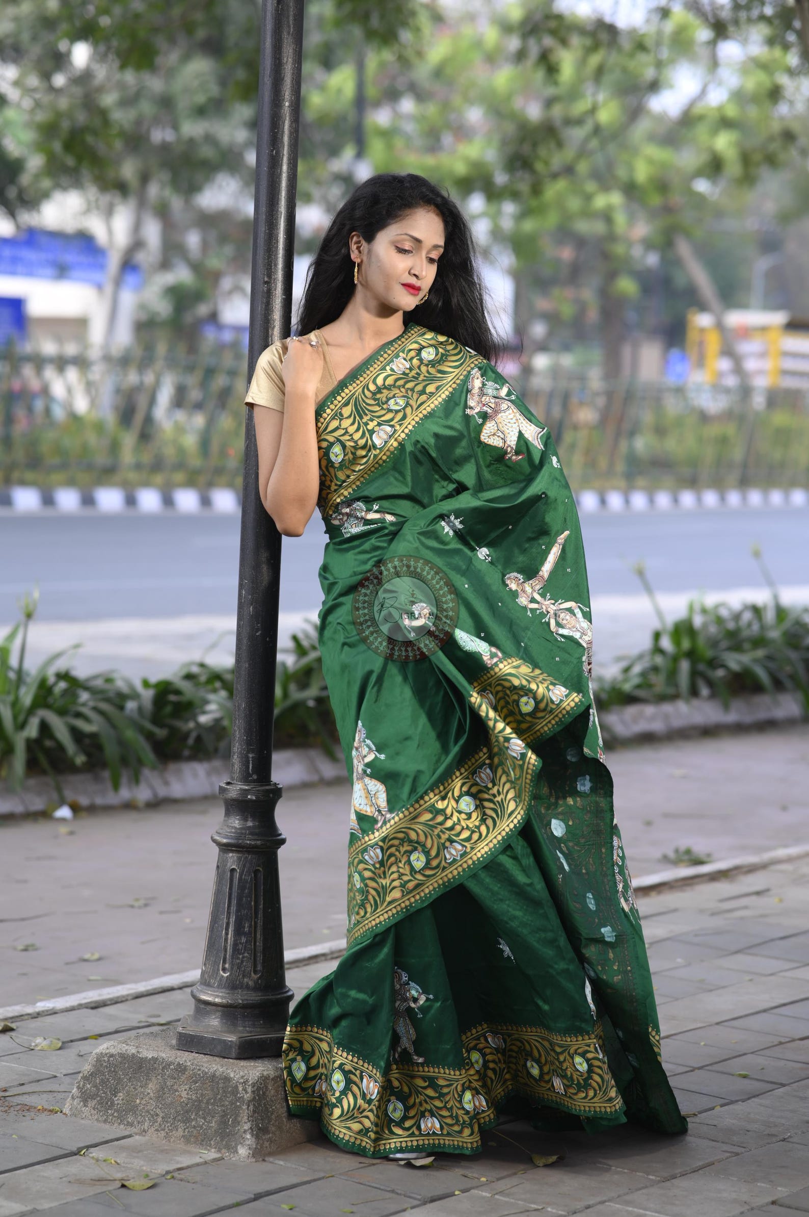 Green Multi Colour Kandarp Ratha Theme Pattachitra Sambalpuri Silk Saree