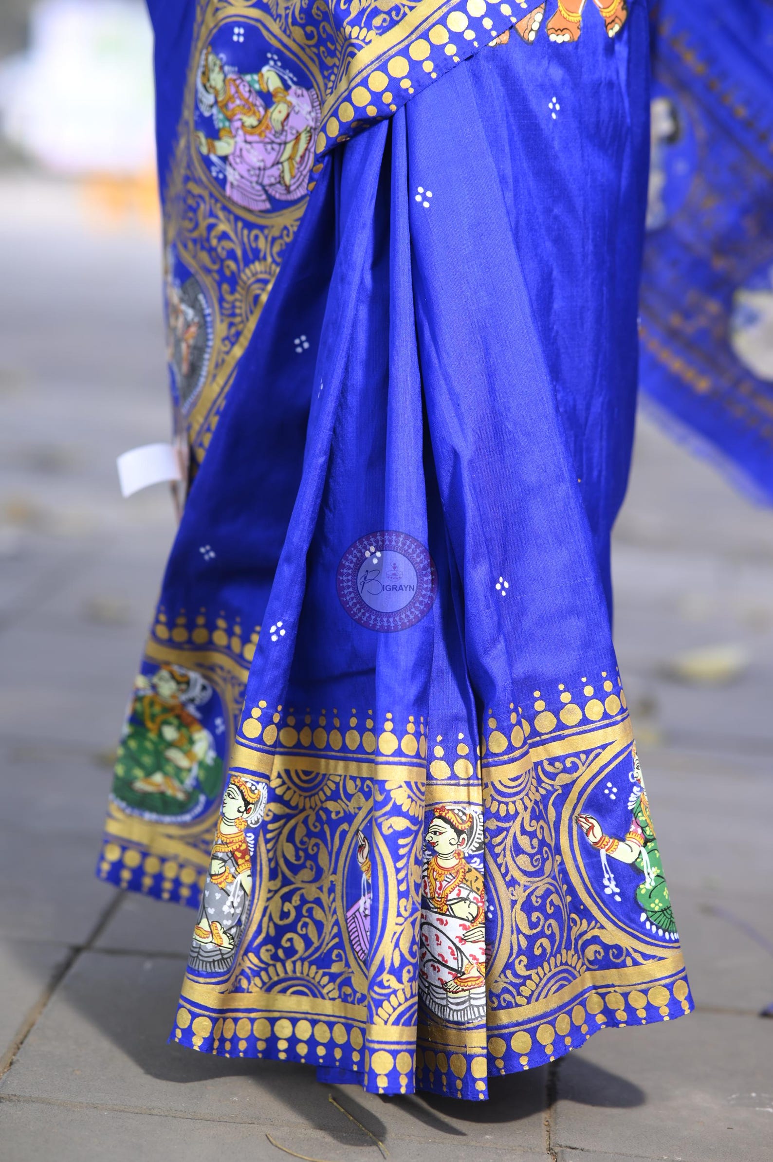 Blue Multi Colour Kandarp Elephant Theme Pattachitra Sambalpuri Silk Saree